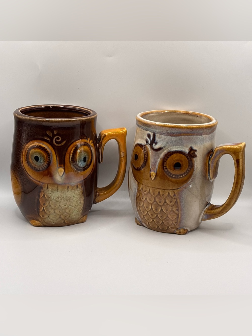 Set of 2 Stoneware Mugs, Owl-Shaped Coffee Cups, Fall Cottagecore, Gibson Home